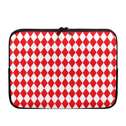 Red And White Harlequin Pattern Print Laptop Sleeve