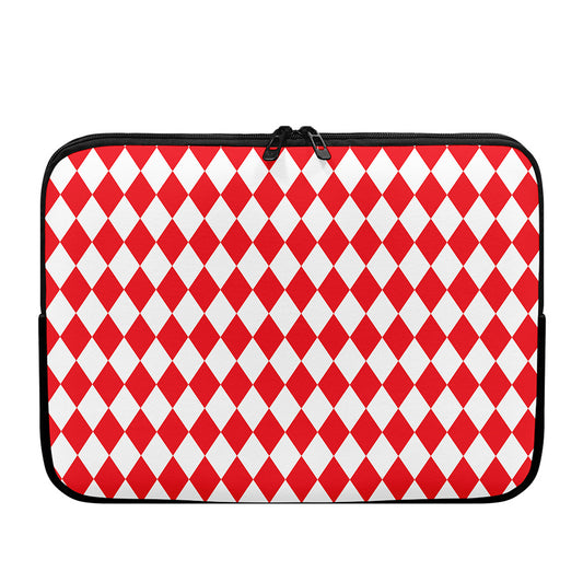 Red And White Harlequin Pattern Print Laptop Sleeve
