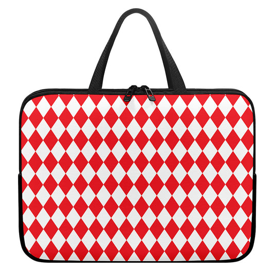 Red And White Harlequin Pattern Print Laptop Sleeve With Handle