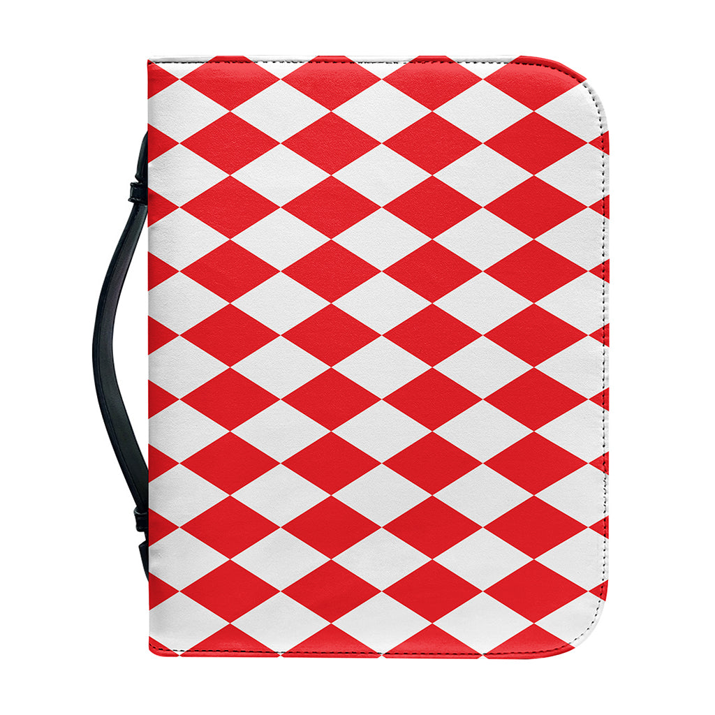 Red And White Harlequin Pattern Print Leather Bible Cover