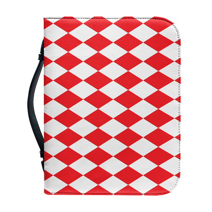 Red And White Harlequin Pattern Print Leather Bible Cover