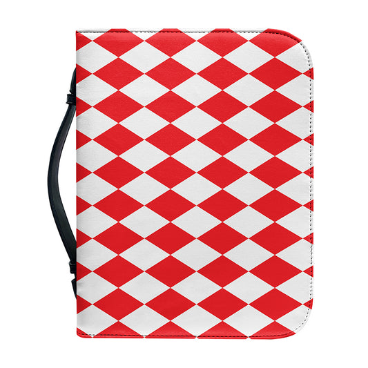 Red And White Harlequin Pattern Print Leather Bible Cover