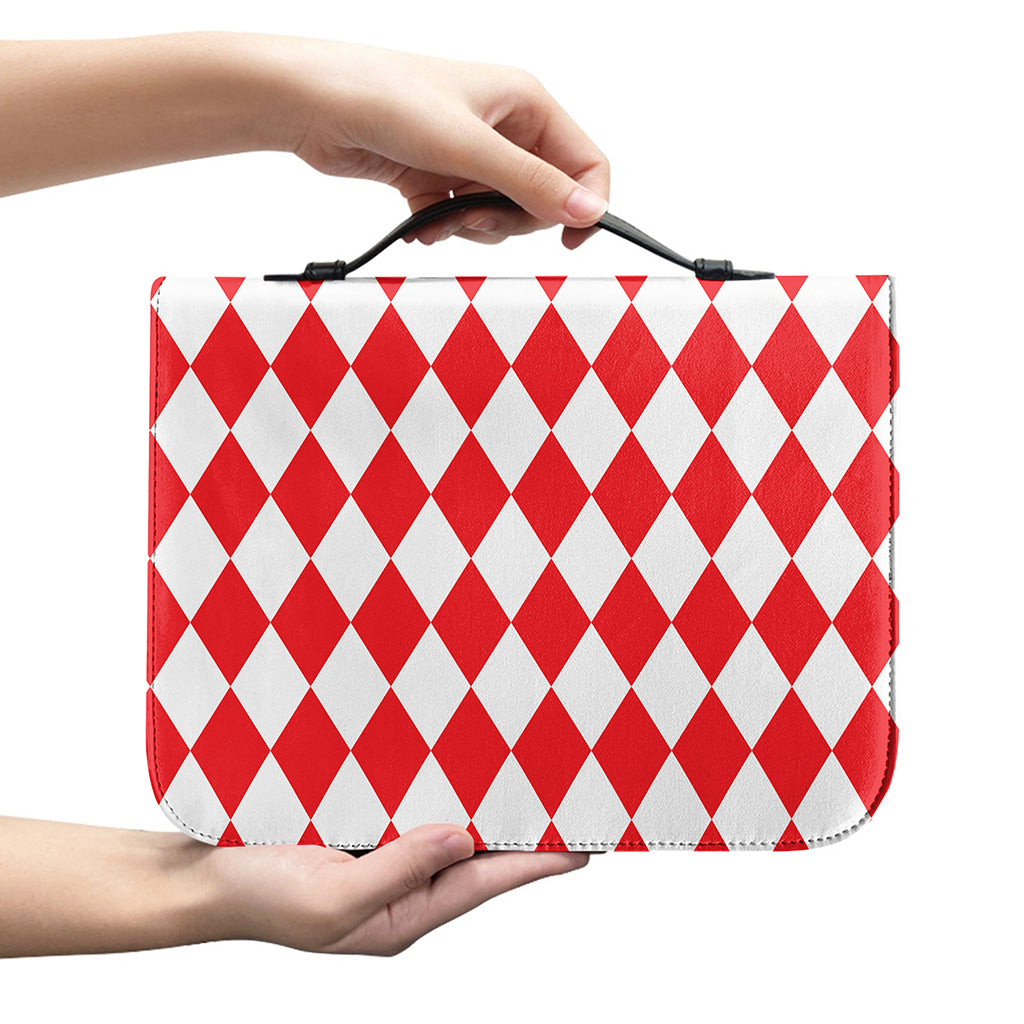 Red And White Harlequin Pattern Print Leather Bible Cover
