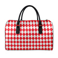 Red And White Harlequin Pattern Print Leather Duffel Bag