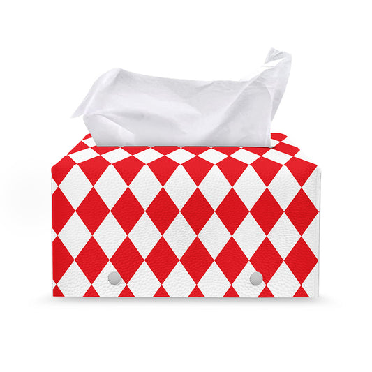 Red And White Harlequin Pattern Print Leather Tissue Box Cover