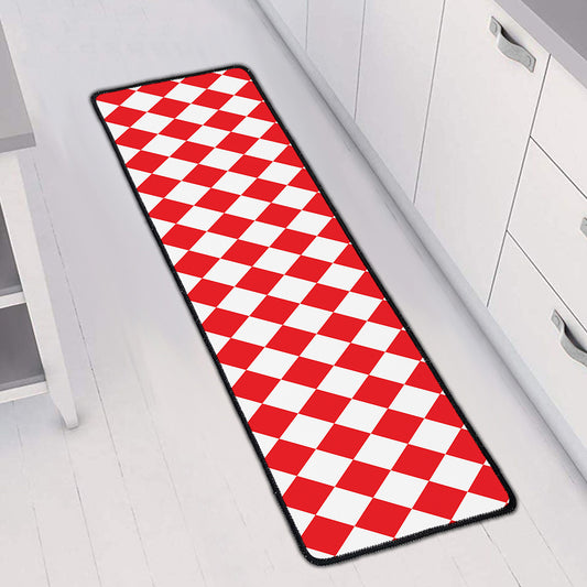 Red And White Harlequin Pattern Print Long Kitchen Mat