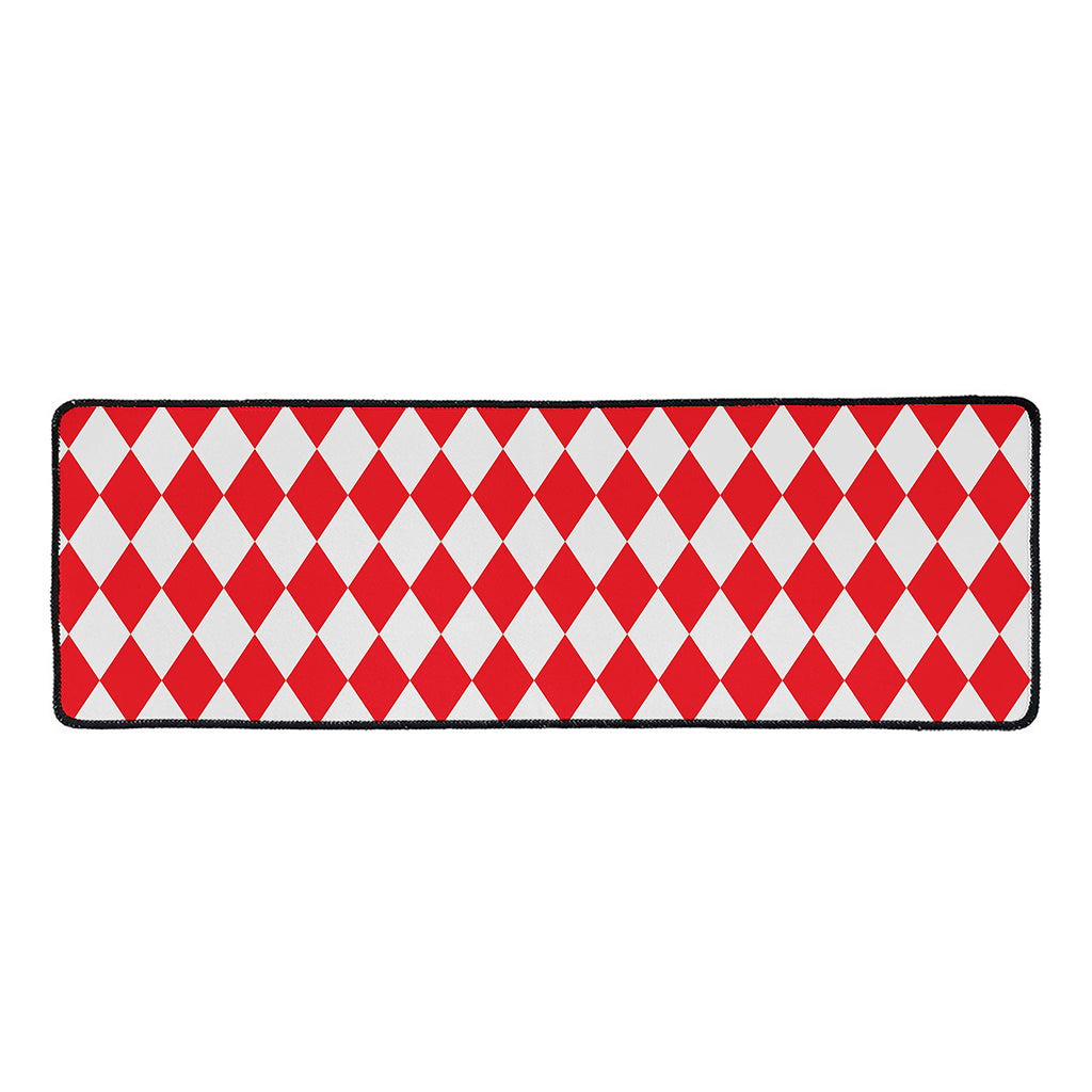 Red And White Harlequin Pattern Print Long Kitchen Mat