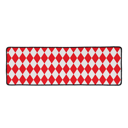 Red And White Harlequin Pattern Print Long Kitchen Mat