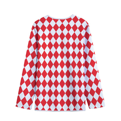 Red And White Harlequin Pattern Print Long Sleeve Short Coat