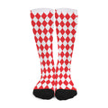 Red And White Harlequin Pattern Print Long Socks