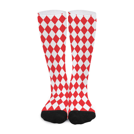 Red And White Harlequin Pattern Print Long Socks
