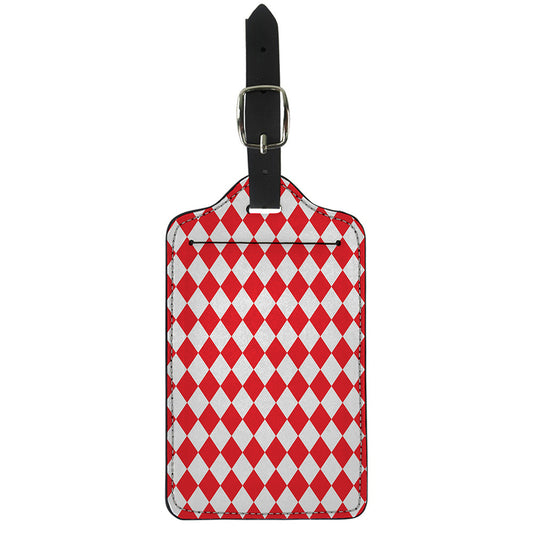 Red And White Harlequin Pattern Print Luggage Tag