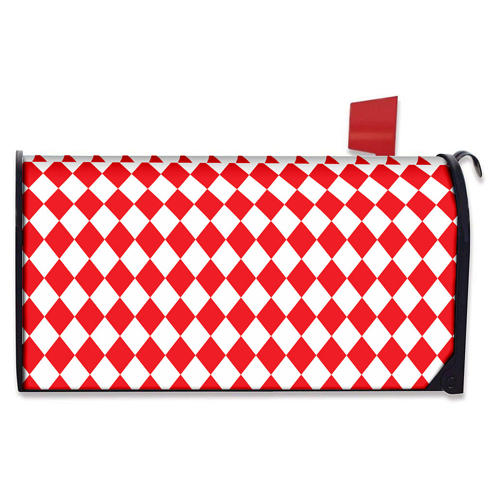 Red And White Harlequin Pattern Print Mailbox Cover