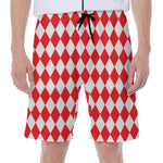 Red And White Harlequin Pattern Print Men's Beach Shorts