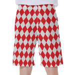 Red And White Harlequin Pattern Print Men's Beach Shorts