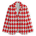 Red And White Harlequin Pattern Print Men's Blazer