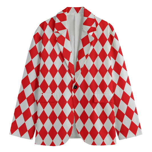Red And White Harlequin Pattern Print Men's Blazer