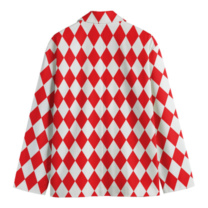 Red And White Harlequin Pattern Print Men's Blazer