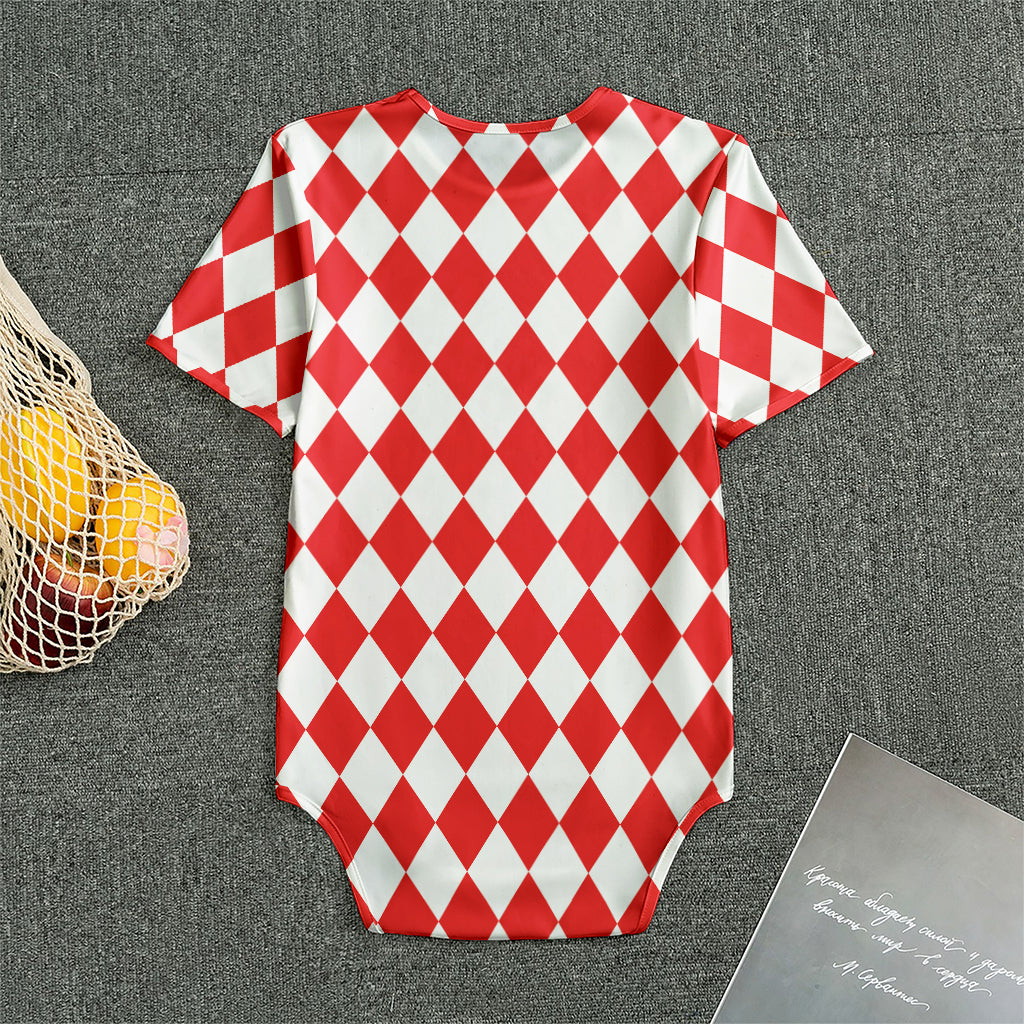 Red And White Harlequin Pattern Print Men's Bodysuit