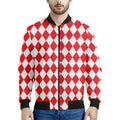 Red And White Harlequin Pattern Print Men's Bomber Jacket
