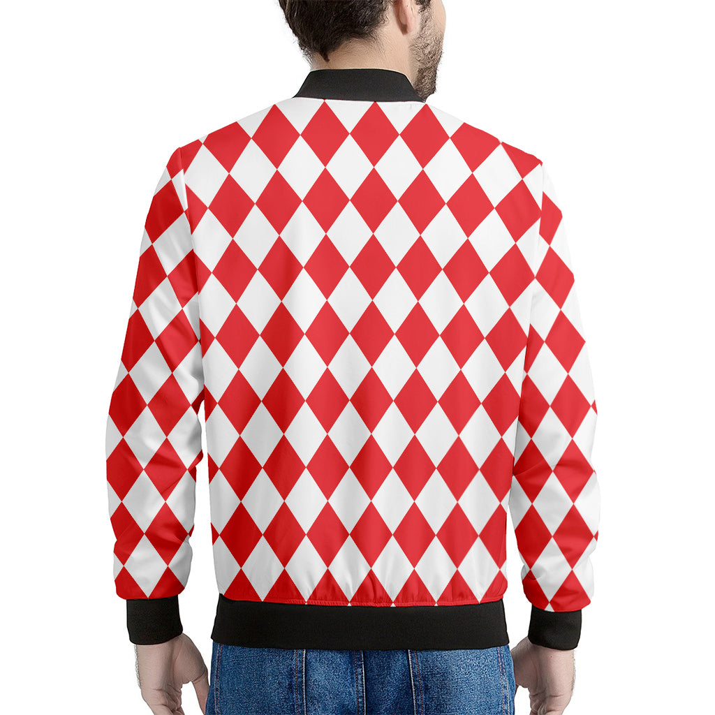 Red And White Harlequin Pattern Print Men's Bomber Jacket