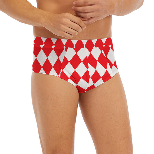 Red And White Harlequin Pattern Print Men's Briefs