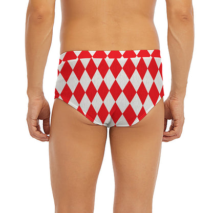 Red And White Harlequin Pattern Print Men's Briefs