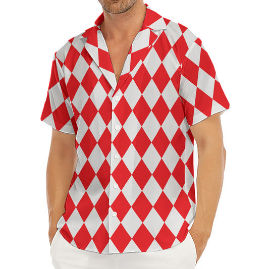Red And White Harlequin Pattern Print Men's Deep V-Neck Shirt
