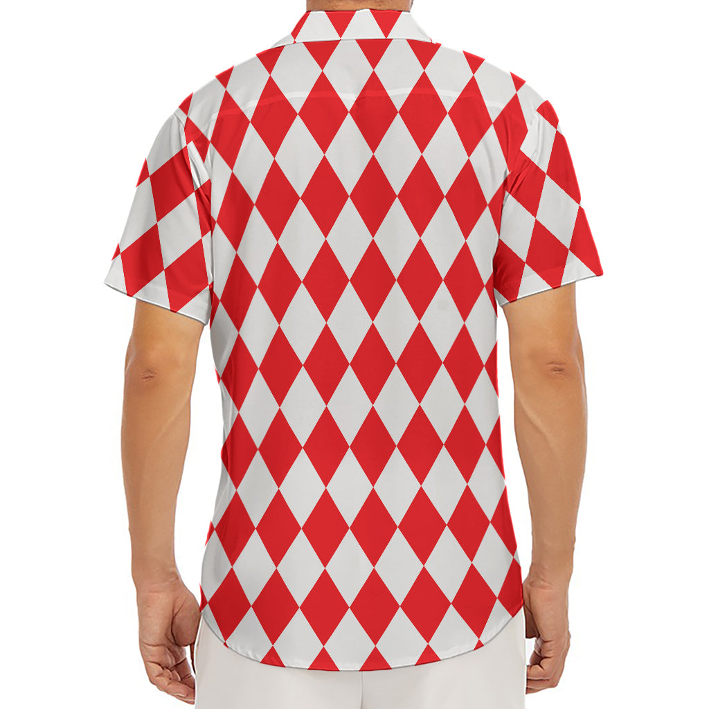 Red And White Harlequin Pattern Print Men's Deep V-Neck Shirt
