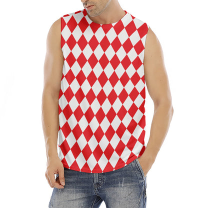 Red And White Harlequin Pattern Print Men's Fitness Tank Top