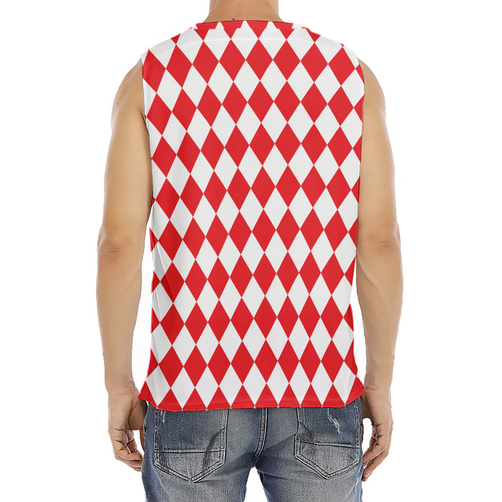 Red And White Harlequin Pattern Print Men's Fitness Tank Top