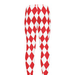 Red And White Harlequin Pattern Print Men's leggings