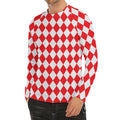 Red And White Harlequin Pattern Print Men's Long Sleeve Rash Guard