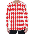 Red And White Harlequin Pattern Print Men's Long Sleeve T-Shirt