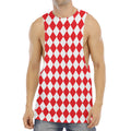 Red And White Harlequin Pattern Print Men's Muscle Tank Top
