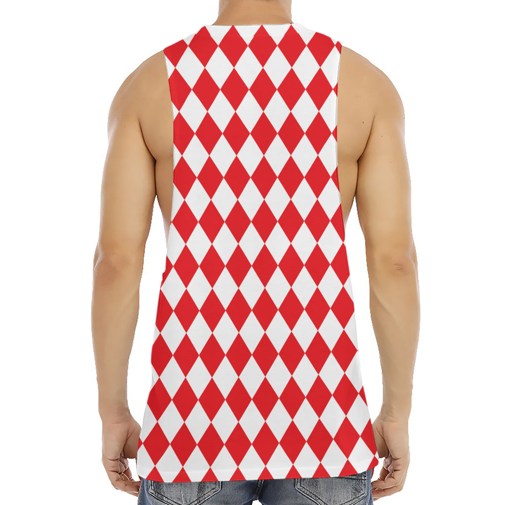 Red And White Harlequin Pattern Print Men's Muscle Tank Top