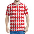 Red And White Harlequin Pattern Print Men's Polo Shirt