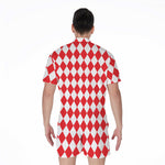 Red And White Harlequin Pattern Print Men's Rompers