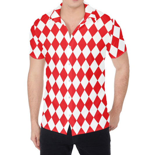 Red And White Harlequin Pattern Print Men's Shirt