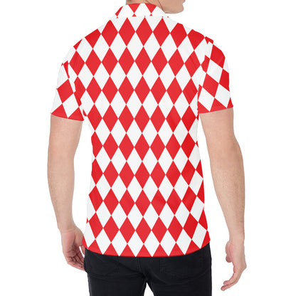 Red And White Harlequin Pattern Print Men's Shirt