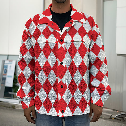 Red And White Harlequin Pattern Print Men's Shirt Jacket