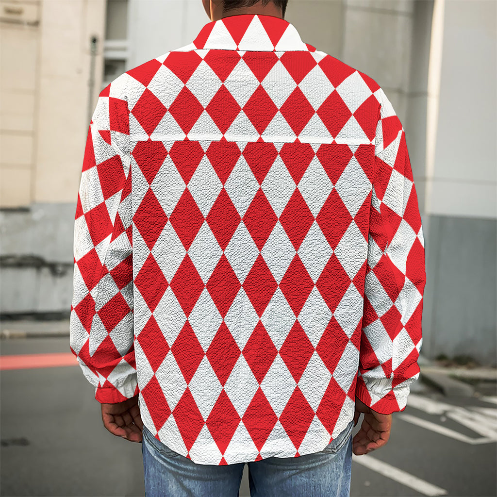 Red And White Harlequin Pattern Print Men's Shirt Jacket