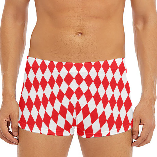 Red And White Harlequin Pattern Print Men's Short Boxer Briefs