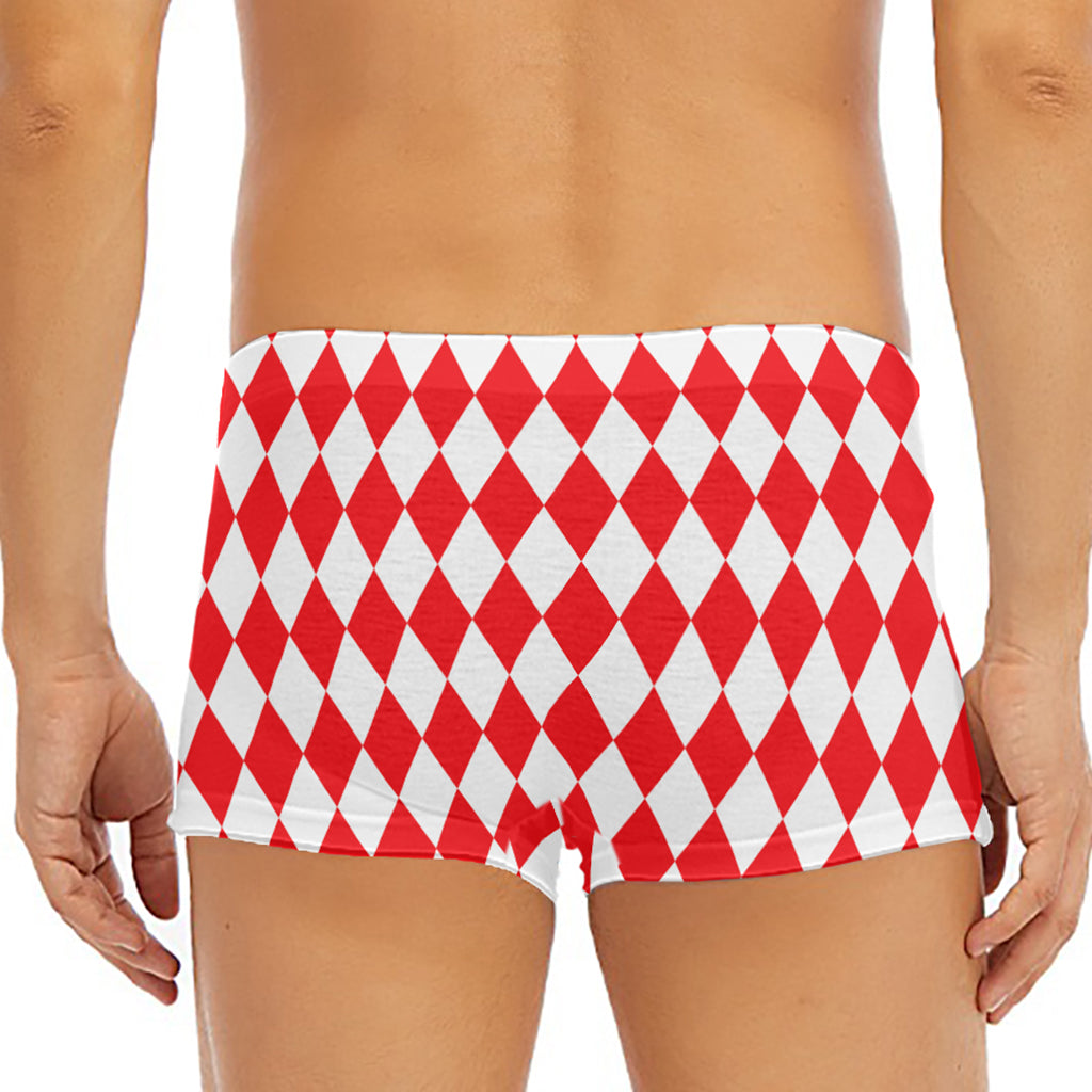 Red And White Harlequin Pattern Print Men's Short Boxer Briefs