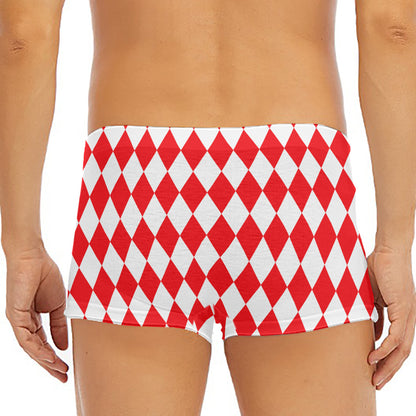 Red And White Harlequin Pattern Print Men's Short Boxer Briefs