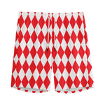 Red And White Harlequin Pattern Print Men's Sports Shorts