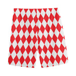Red And White Harlequin Pattern Print Men's Sports Shorts