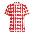 Red And White Harlequin Pattern Print Men's Athletic T-Shirt