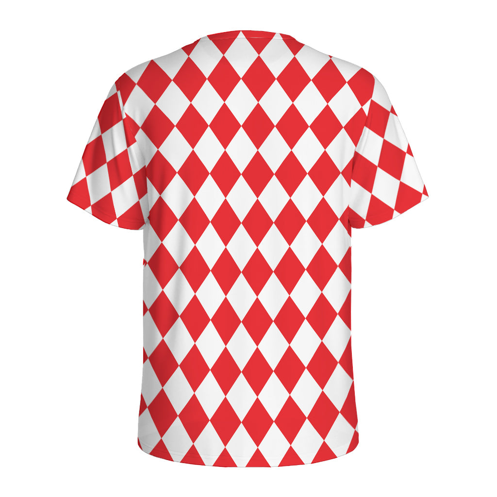 Red And White Harlequin Pattern Print Men's Sports T-Shirt