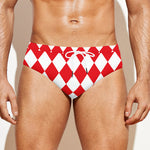 Red And White Harlequin Pattern Print Men's Swim Briefs